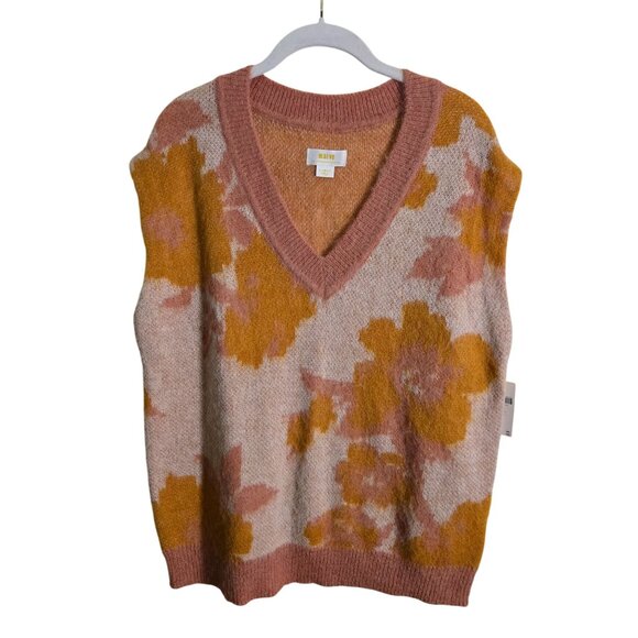 Anthropologie Maeve NWT V-Neck Loopy Floral Sweater Vest Oversized Size XS - Picture 2 of 10
